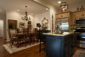 Interior of the cottages at Inverness with an open concept kitchen and dining room