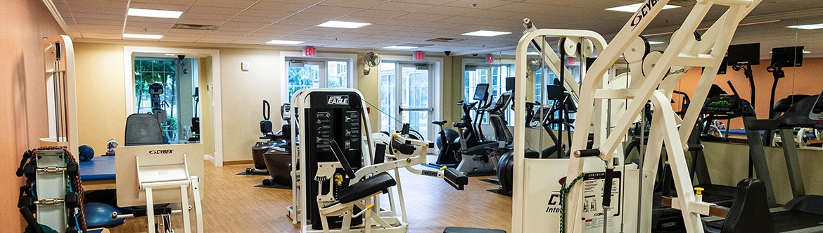 Covenant's indoor gym with a variety of exercise equipment