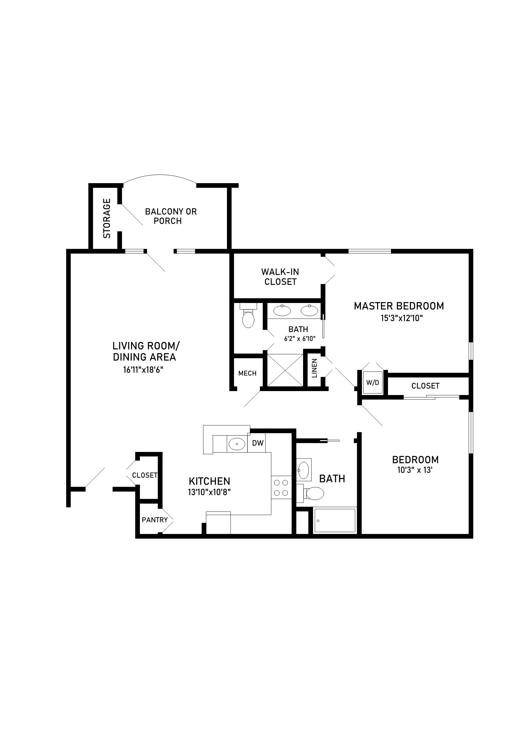 Edinburgh floor plan 2 bedroom 2 bathroom 1344 square feet